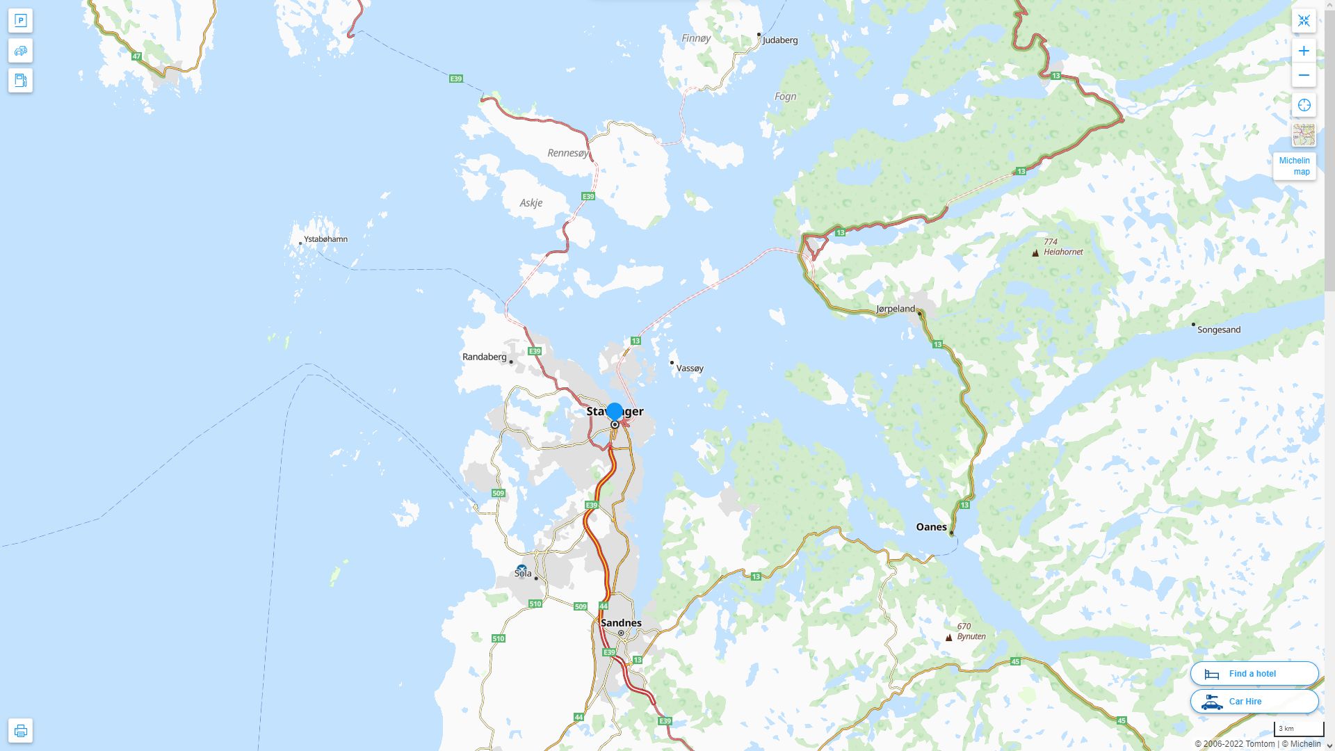 Stavanger Highway and Road Map